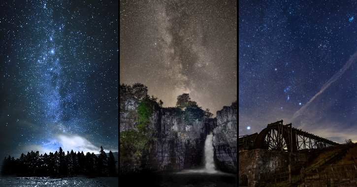 The milky way seen from the Durham Dales at high Force Waterfall and Killhope